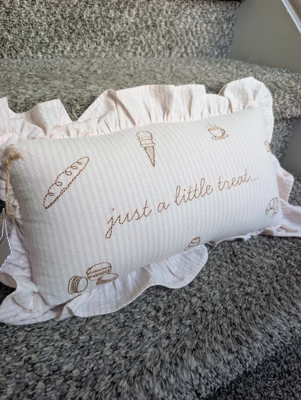Valerie Amelia Pink and White Cozy Cottagecore Pillow Just a Little Treat Cotton